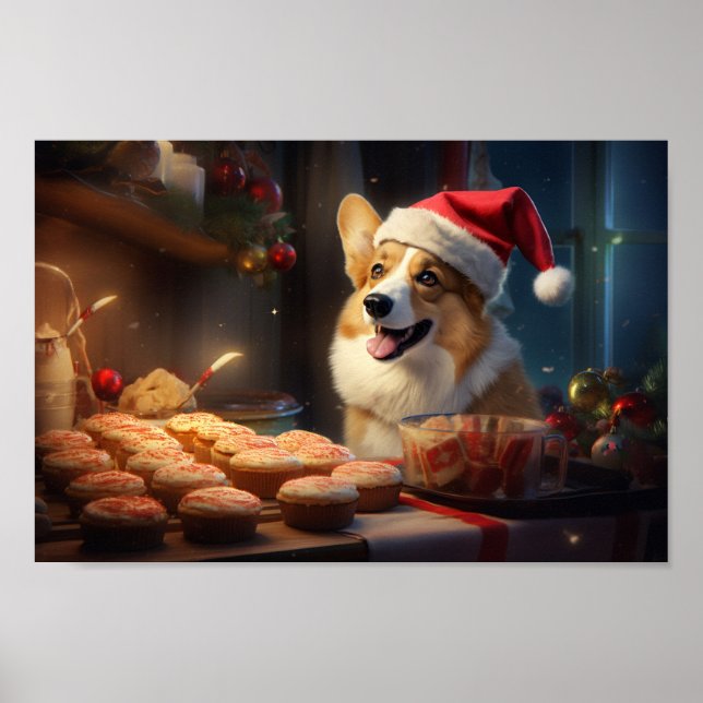Poster Feriado Festivo de Cookies de Natal Corgi (Frente)