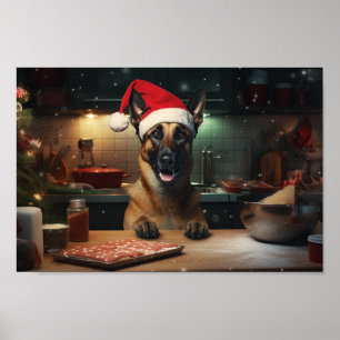 Poster Feriado Festivo de Natal em Malinois Belga