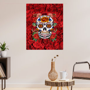 Poster Feriados de Rosas vermelhas Rosa, Crânio, Grandes
