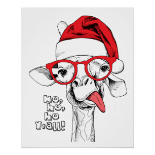 Pôster Feriados do girafa do Natal do hipster
