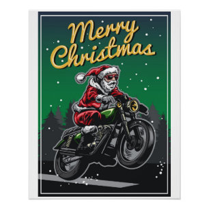 Pôster Feriados do papai noel da motocicleta do Feliz