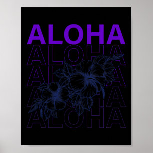 Poster Férias de Aloha Havaí Surfando Praia Tropical Hibi