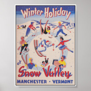 Poster Férias de inverno no Vale de Neve Vermont Vintage