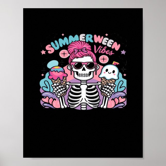 Poster Férias de Verão de IceCream com esqueleto de Summe (Frente)