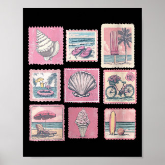 Poster Férias de verão na praia costeira rosa vintage fem