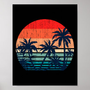 Poster Férias de Verão Praia Palmeiras Retro Tropical Su