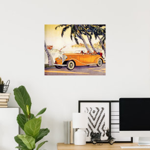 Pôster Férias em família do vintage em um carro