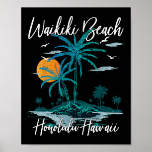 Poster Férias em Família Pôr do Sol Retrô Honolulu Havaí