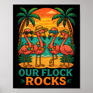 Poster Férias engraçadas na praia tropical Flamingo rosa