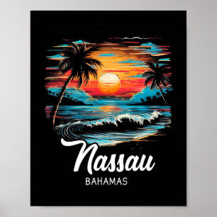 Poster Férias Familiares Retro Bahamas Sunset Nau