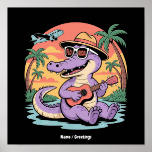 Poster Férias na Flórida Bonito Verão Legal Jacaré Engraç