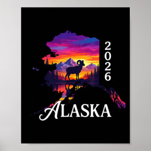 Poster Férias na montanha carneiro do pôr do sol retrô Al