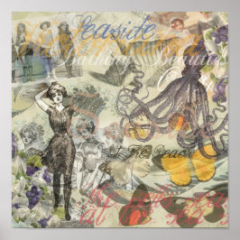 Pôster Férias na Praia do Polvo Vitoriano Gótico Divertid