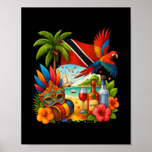 Poster Férias no Caribe Trinidad e Togo Bandeira de Trini
