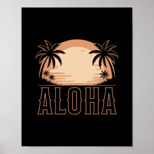 Poster Férias no Havaí Aloha Pôr do Sol Retro Mulheres Ho