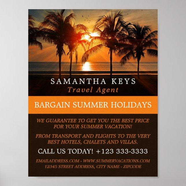 Poster Férias Tropicais Sunset, Anúncio de agente Viagem (Frente)