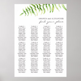 Poster Fern de aquarela. Gráfico de assentos de casamento