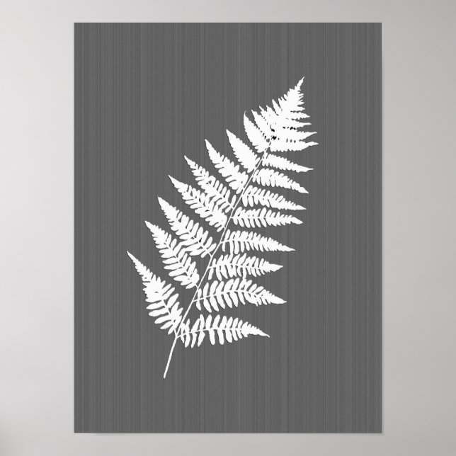 Poster Fern Frond, White on Charcoal Gray / Grey (Frente)