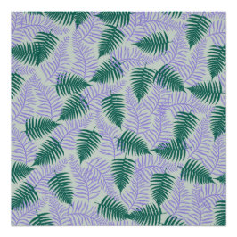 Pôster Fern roxo verde deixa padrão de flores retrô 70s