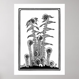 Poster Ferns (1920) por Julie de Graag Vintage Woodcut Po