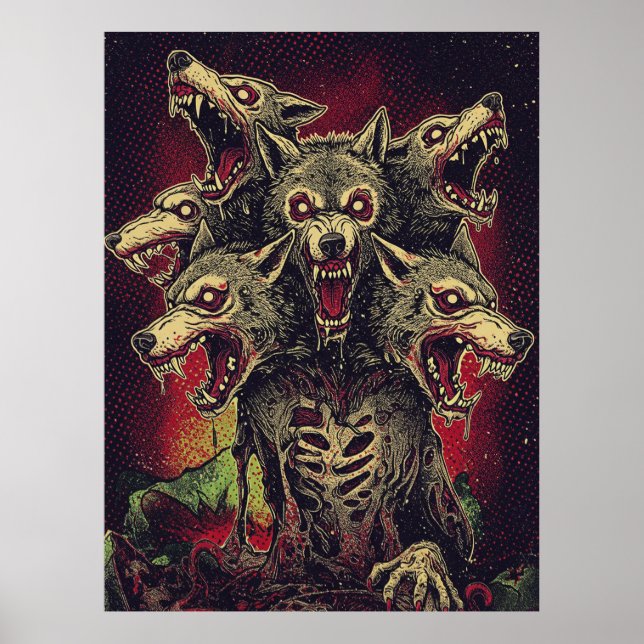 Poster Feroz besta lobisomem de três cabeças (Frente)