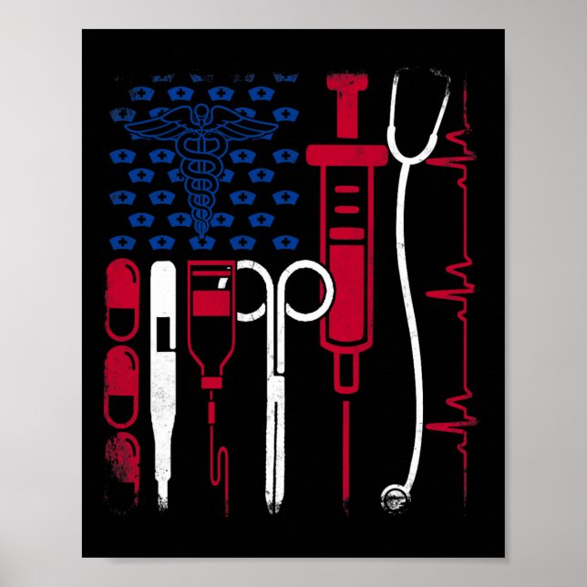 Poster Ferramenta de Enfermeira Orgulho da Bandeira Ameri (Frente)