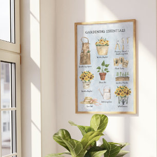 Poster Ferramentas de Jardim de Girassol Essencial para J
