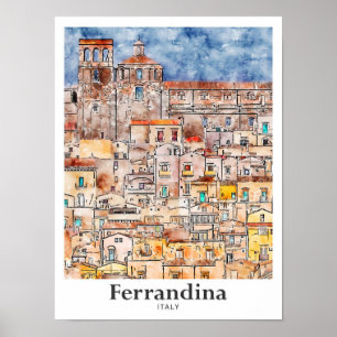 Poster Ferrandina Itália Viagem Watercolor Drawn