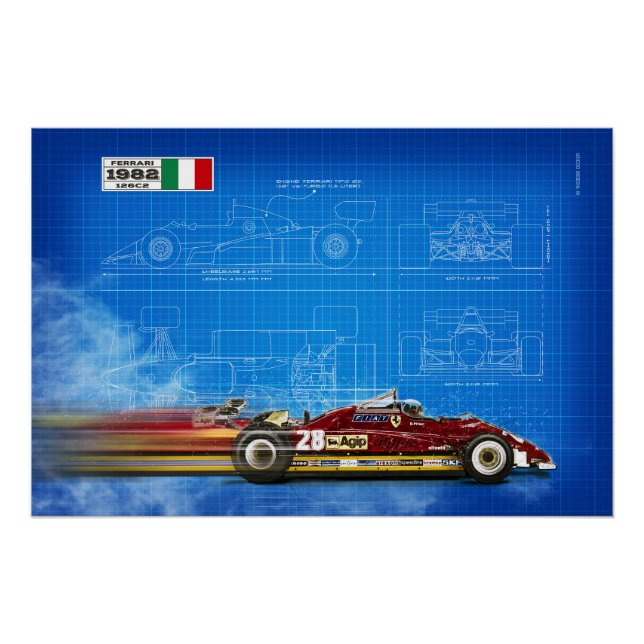 Pôster Ferrari 126c2 Blueprint (Frente)