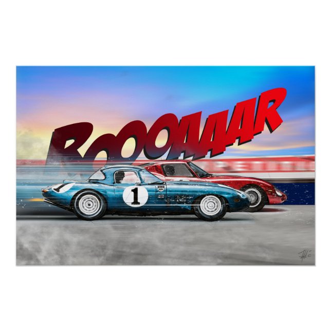 Pôster Ferrari 250GTO vs Jag E-Type Lightweigt (Frente)