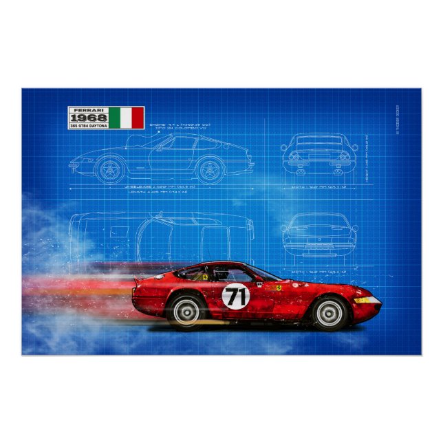 Pôster Ferrari 365 GTB/4 Daytona Blueprint (Frente)