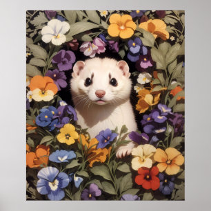 Poster Ferret Bonito Escondido No Jardim De Pansies