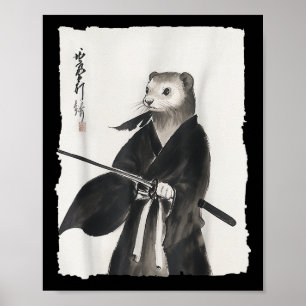 Poster Ferret Samurai Janpanese Vintage Warrior Art Anime