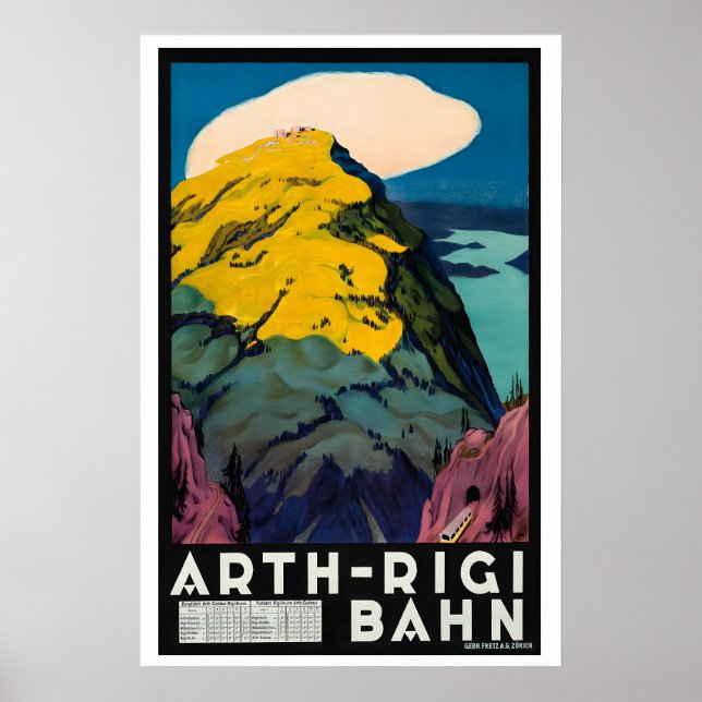 Poster Ferrovia Arth Rigi Suíça Viagem Antiga (Frente)