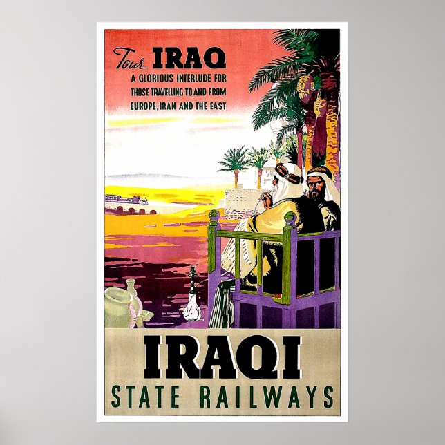 Poster Ferrovia estatal do Iraque, beduínos, viagem vinta (Frente)