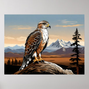 Poster Ferruginous Hawk empoleirado na rocha