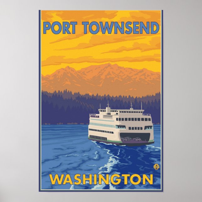 Pôster Ferry and Mounains - Port Townsend, Washington (Frente)