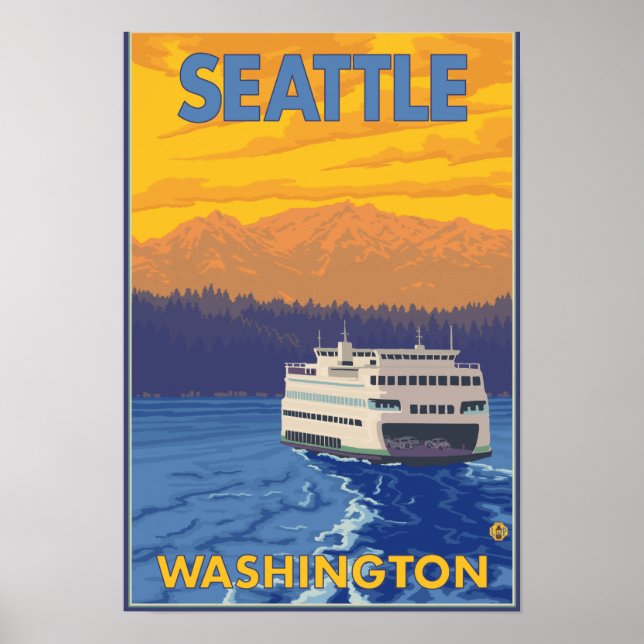 Poster Ferry and Mounains - Seattle, Washington (Frente)