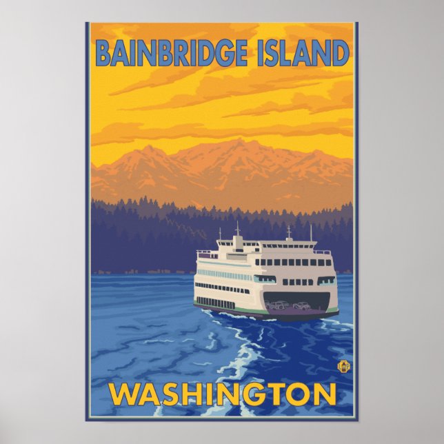 Poster Ferry and Mountain - Ilha de Bainbridge, WA (Frente)