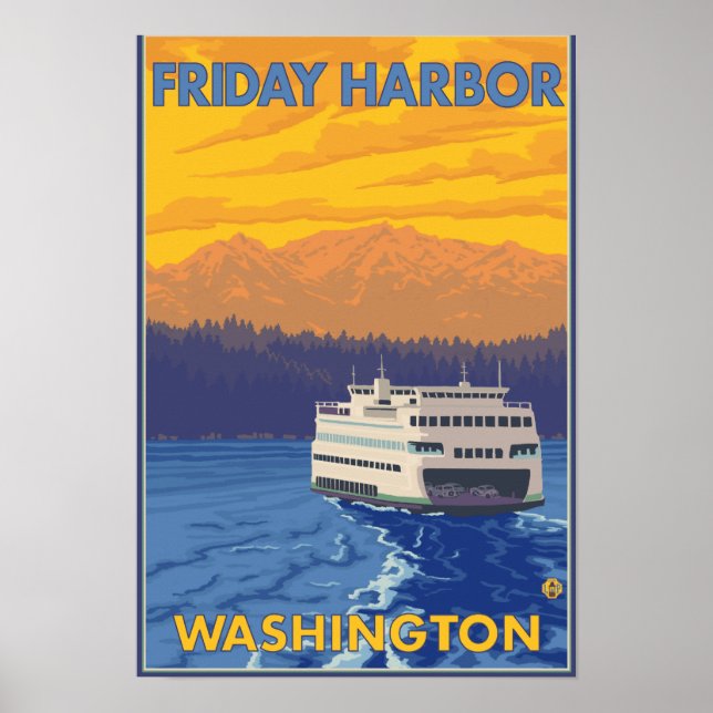 Poster Ferry and Mountain - Sexta-feira Harbour, Washingt (Frente)