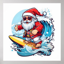 Feset Santa Claus Surfando Ondas de Natal