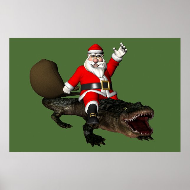 Poster FesSanta Claus Andando Por Um Alligador (Frente)