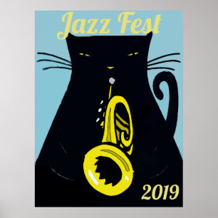 Poster Fest do gato preto com trombeta