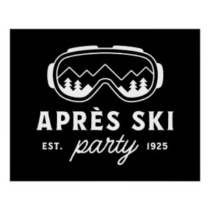 Pôster Festa após esqui cabine montanhosa viagem neve inv