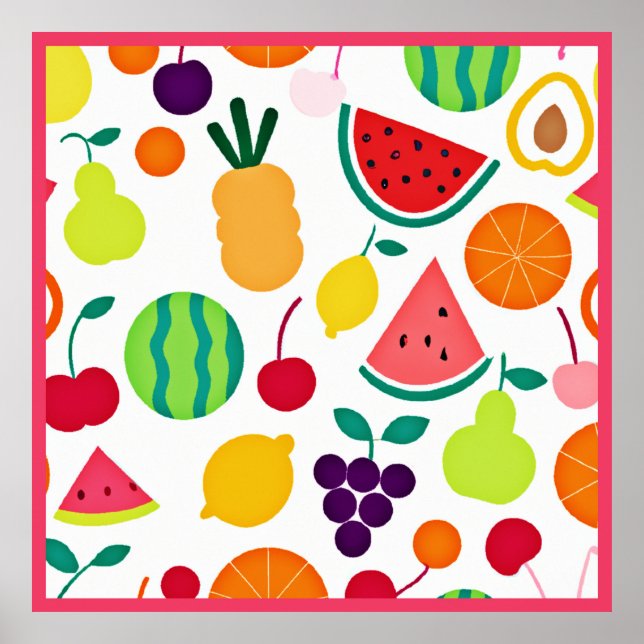 Poster Festa Colorida de Frutas Neon (Frente)