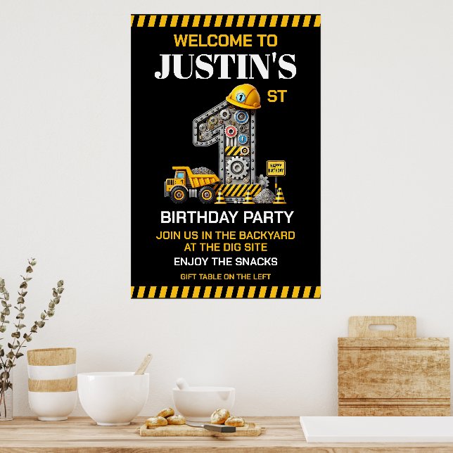 Poster Festa de 1º Aniversário da Construção Fofa (Cozinha)