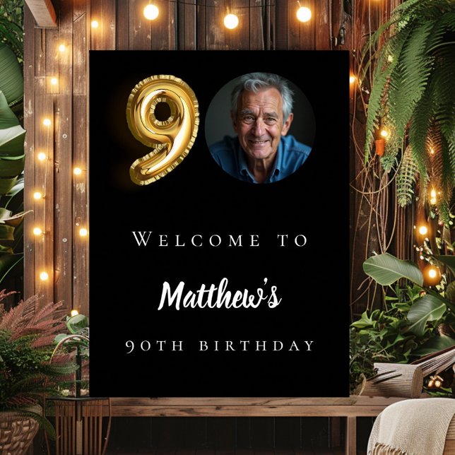 Poster Festa de aniversário 90 de fotografia em ouro pret (Criador carregado)