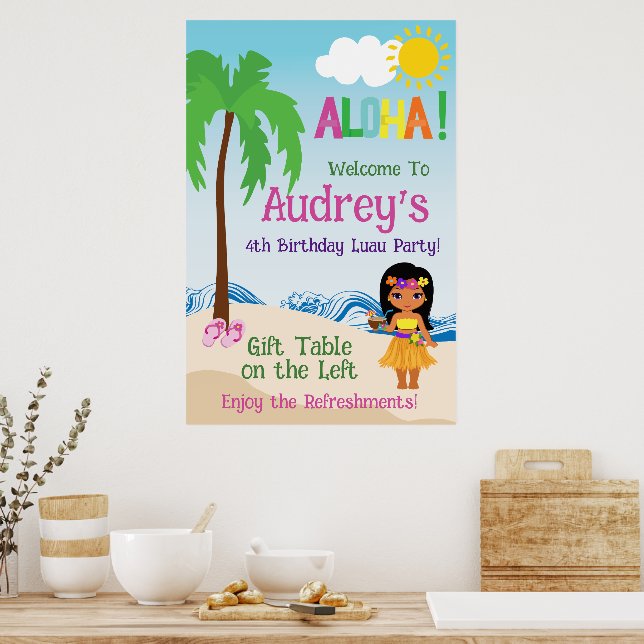 Poster Festa de Aniversário Aloha Luau  (Cozinha)