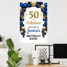 Festa de Aniversário Azul Brilhante e Dourado Plan