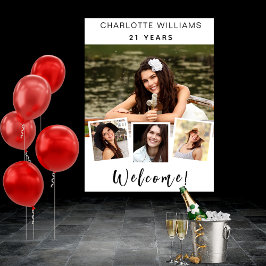 Poster Festa de aniversário branca de colagem fotográfica